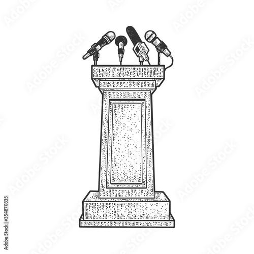 stand with microphones sketch vector illustration