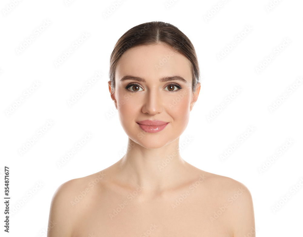 Portrait of young woman with beautiful face on white background Portrait of young woman with beautiful face on white background