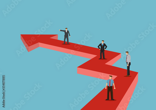 Concept illustration of a businessman show direction to his company for a successful future.