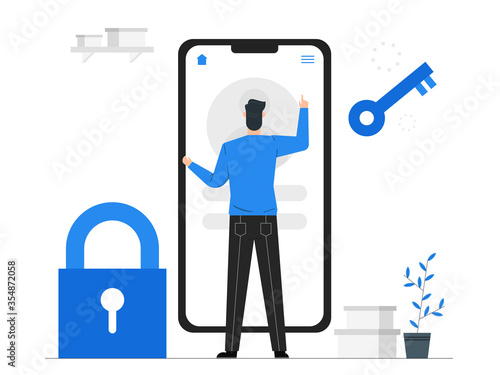 Security system concept,Login to the system using an ID and password,Data security,Blue tone background vector illustration