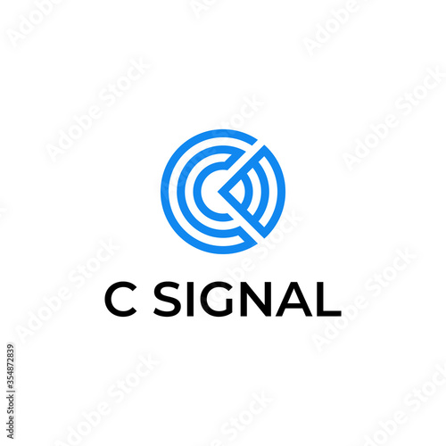 logo design letter C with internet or wifi signal symbols