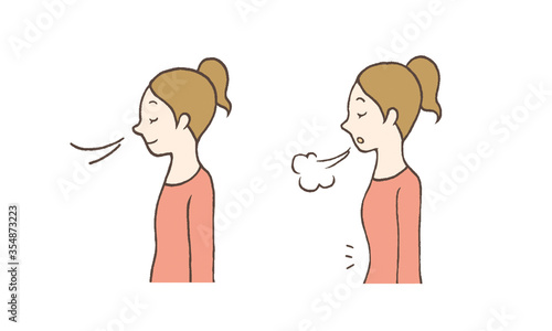 腹式呼吸する女性