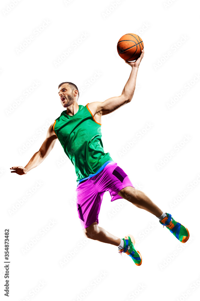 Professional basketball player isolated on white background