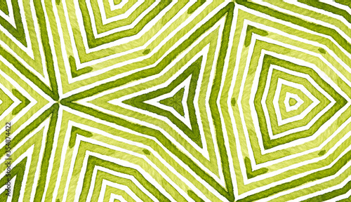 Green Geometric Watercolor. Delicate Seamless Patt