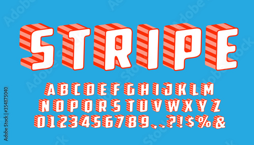 Stripe style font design  alphabet letters and numbers  Eps10 vector.