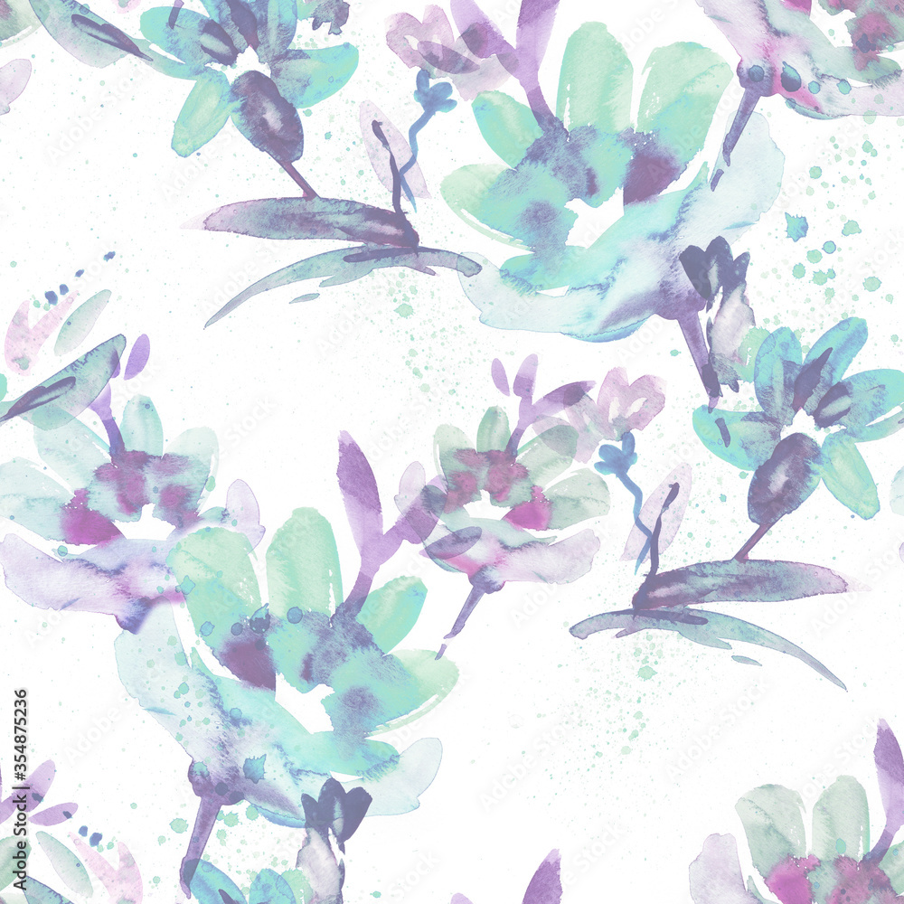 Fototapeta premium Watercolor Flowers Seamless Pattern.