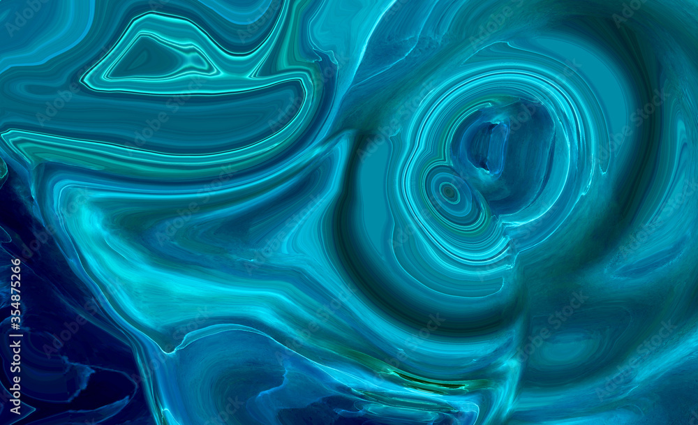 Obraz premium Bright pattern for modern design, marble texture style for illustrations. Neon dark blue abstract liquid paint textured background with decorative spirals and swirls