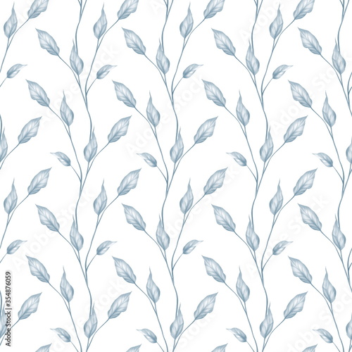 Seamless leaves pattern. Background with blue branches