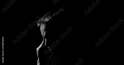 The guy has a headache, rubs his temples, a psychological disorder, abstraction