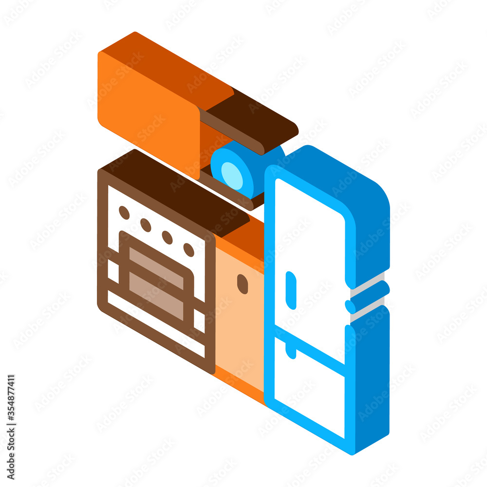 Kitchen with Fridge Icon Vector. Isometric Kitchen with Fridge sign. color isolated symbol illustration Kitchen with Fridge Icon Vector. Isometric Kitchen with Fridge sign. color isolated symbol illustration
