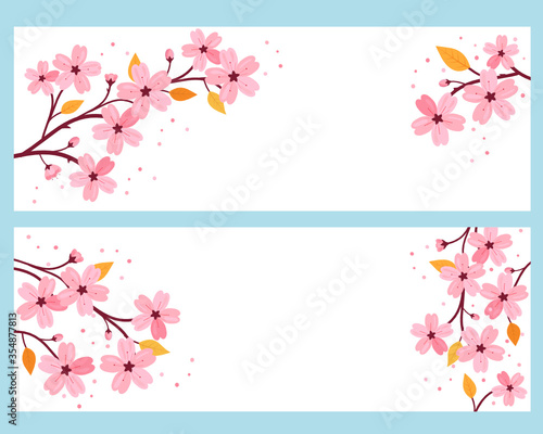 Cherry blossom branch with leaves on white background vector.