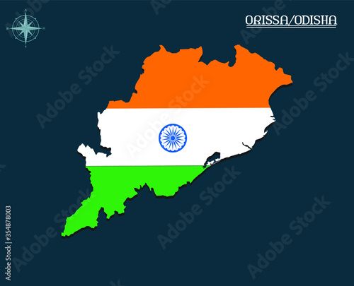 Canvas Print Modern map of ORISSA with india flag, india state map ORISSA, indian state infog