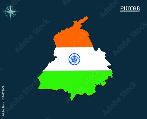 Modern map of PUNJAB with india flag, india state map PUNJAB, indian state infographics