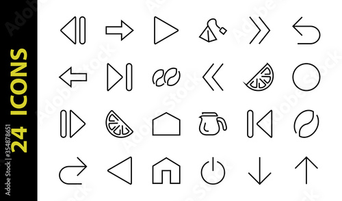 Set of line arrows, directions, arrows, contains icons such as pause, continuation, directly, to the right, Editable stroke. 480x480, On a white background, Vector illustration