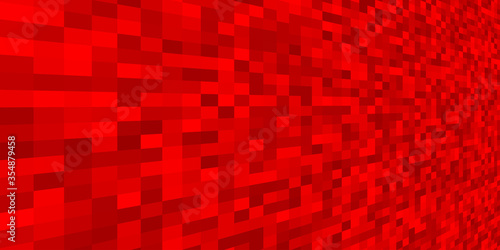 Abstract red pixel texture background in perspective. Digital technology motion banner. Horizontal digital square pixel pattern. Vector Data mosaic illustration. Bright techno wallpaper.