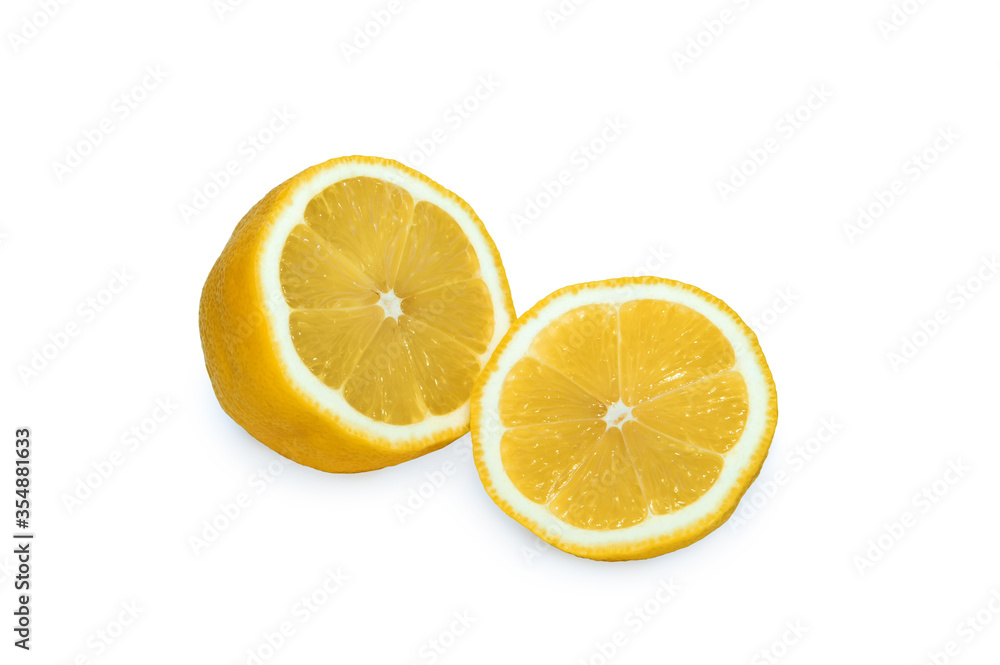 Lemon in a cut, yellow fruit on a white background, isolate, food, vitamin C