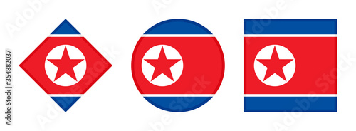 north korea flag icon set. isolated on white background