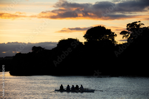 Newcastle upon Tyne/England - Janurary 10th 2018: Rowers on the River Tyne at sunset