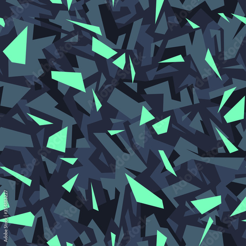 Geometric camouflage texture seamless pattern. Abstract modern military camo endless background. Ornament for fabric and fashion print. Vector illustration.