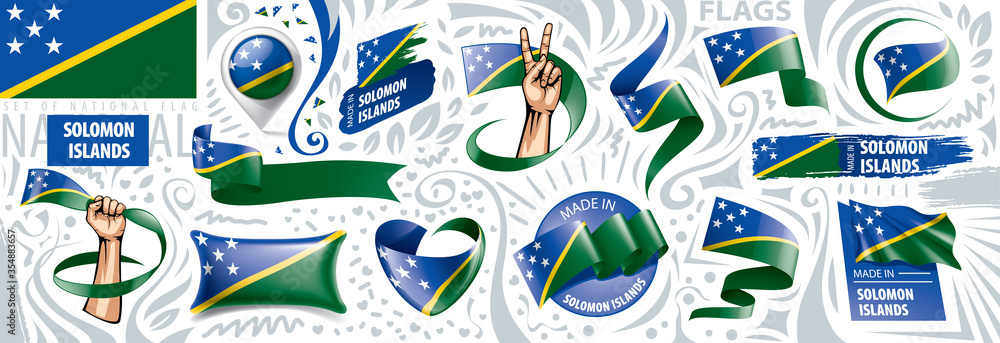 Vector set of the national flag of Solomon Islands in various creative designs