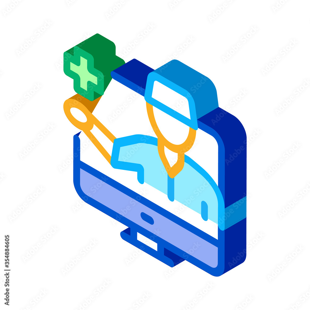 Online Doctor Icon Vector. Isometric Online Doctor sign. color isolated symbol illustration Online Doctor Icon Vector. Isometric Online Doctor sign. color isolated symbol illustration