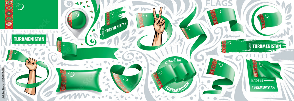 Vector set of the national flag of Turkmenistan in various creative designs Vector set of the national flag of Turkmenistan in various creative designs