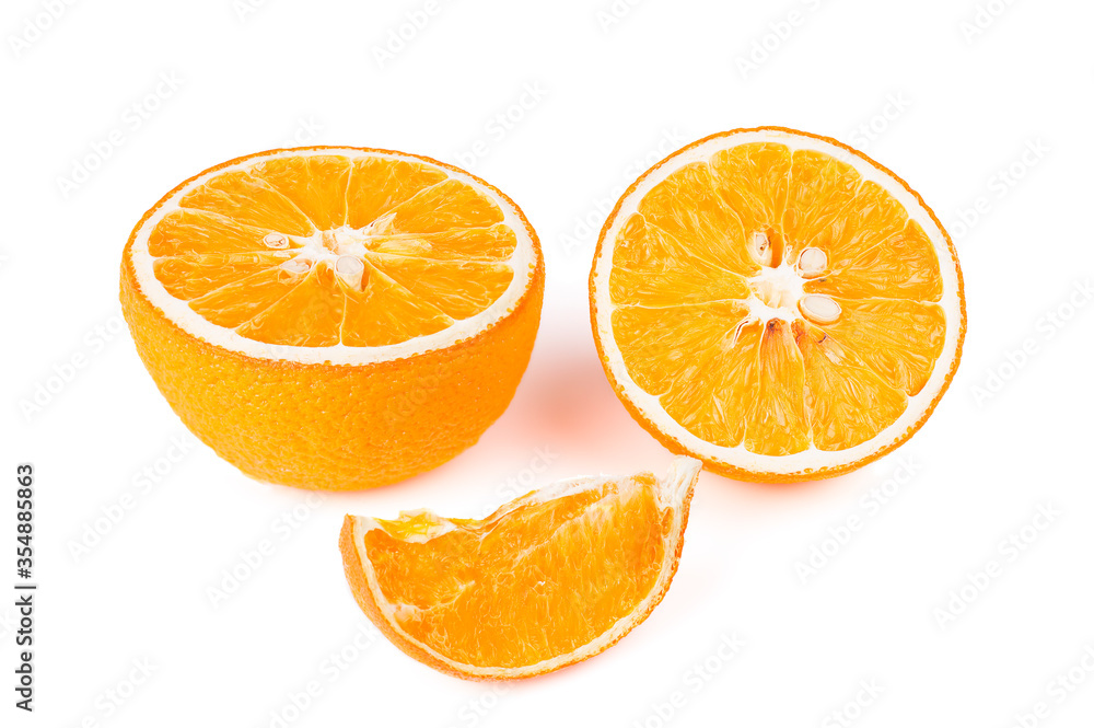 Orange slices, dried, rotten, isolated on a white background. Top view. Orange slices, dried, rotten, isolated on a white background. Top view.