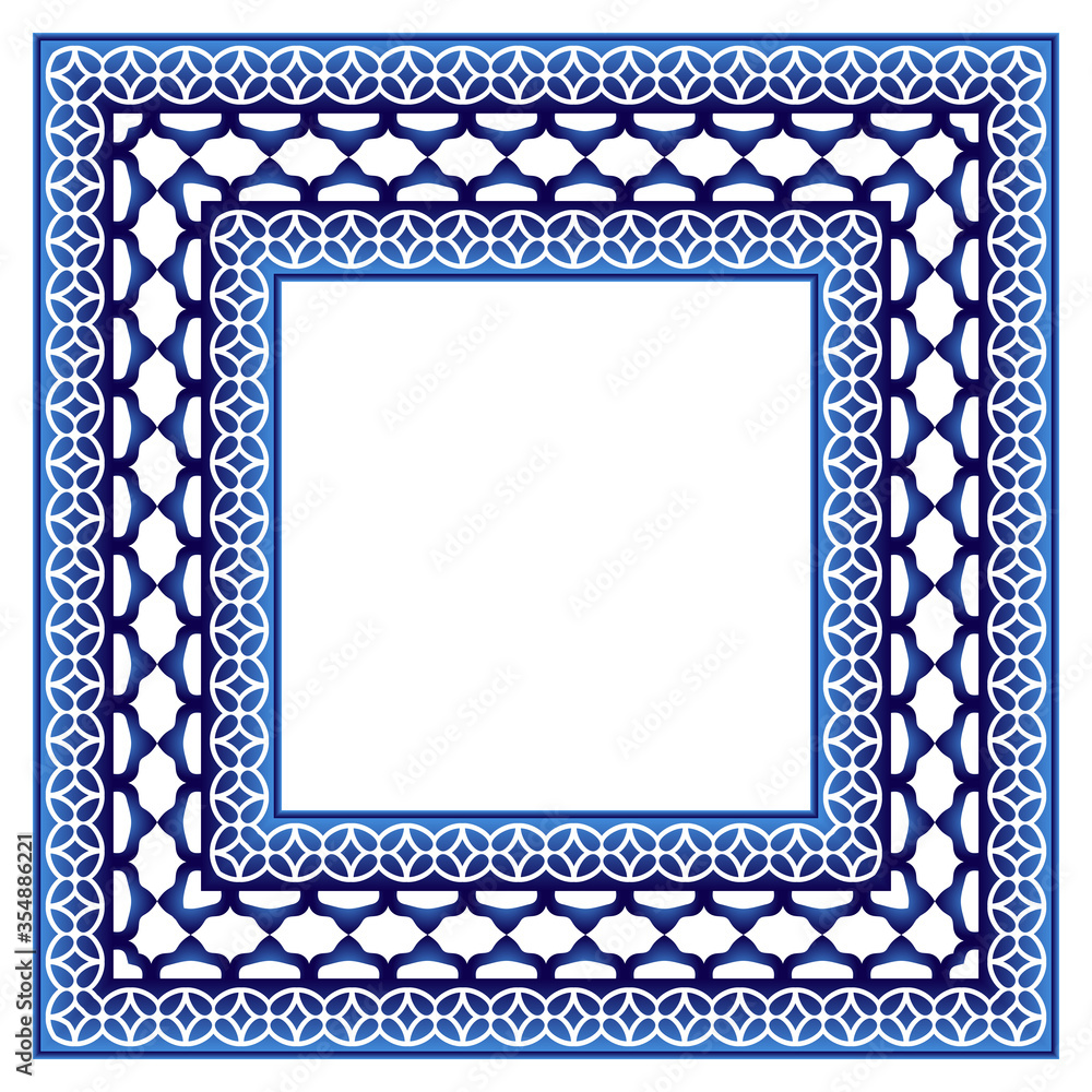 Ceramic tile border pattern. Islamic, indian, arabic motifs. Damask border seamless pattern. Porcelain ethnic bohemian background. Ceramic tile border pattern. Islamic, indian, arabic motifs. Damask border seamless pattern. Porcelain ethnic bohemian background.
