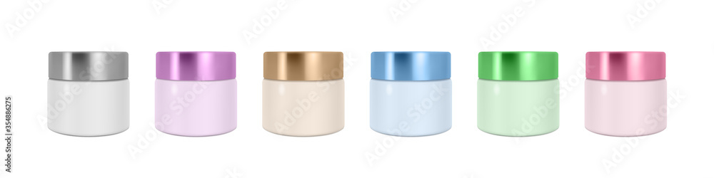 Vector realistic set of isolated mockup (template) of plastic packaging for cosmetics with metal cap. EPS 10 Vector realistic set of isolated mockup (template) of plastic packaging for cosmetics with metal cap. EPS 10