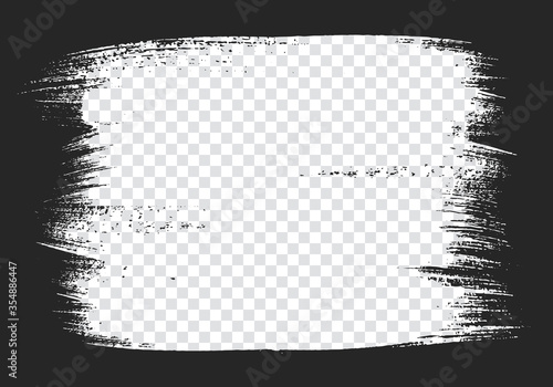 Abstract frame with black paintbrush strokes on transparent background. Universal painted frame with copy space for text. Japanese style design element. Hand drawn grungy vertical card template.