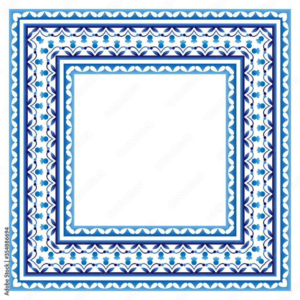 Ceramic tile border pattern. Islamic, indian, arabic motifs. Damask border seamless pattern. Porcelain ethnic bohemian background. Ceramic tile border pattern. Islamic, indian, arabic motifs. Damask border seamless pattern. Porcelain ethnic bohemian background.