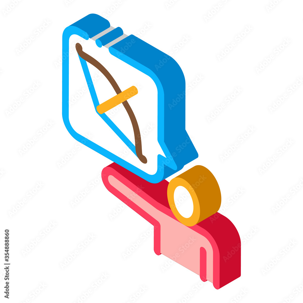 Human Talk About Archery Icon Vector. Isometric Talking Human Silhouette And Bow With Arrow In Quote Frame sign. color isolated symbol illustration Human Talk About Archery Icon Vector. Isometric Talking Human Silhouette And Bow With Arrow In Quote Frame sign. color isolated symbol illustration