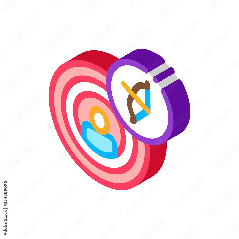 Human In Center Of Target Icon Vector. Isometric Archery Activity Sport Equipment And Human In Middle Of Goal sign. color isolated symbol illustration Human In Center Of Target Icon Vector. Isometric Archery Activity Sport Equipment And Human In Middle Of Goal sign. color isolated symbol illustration