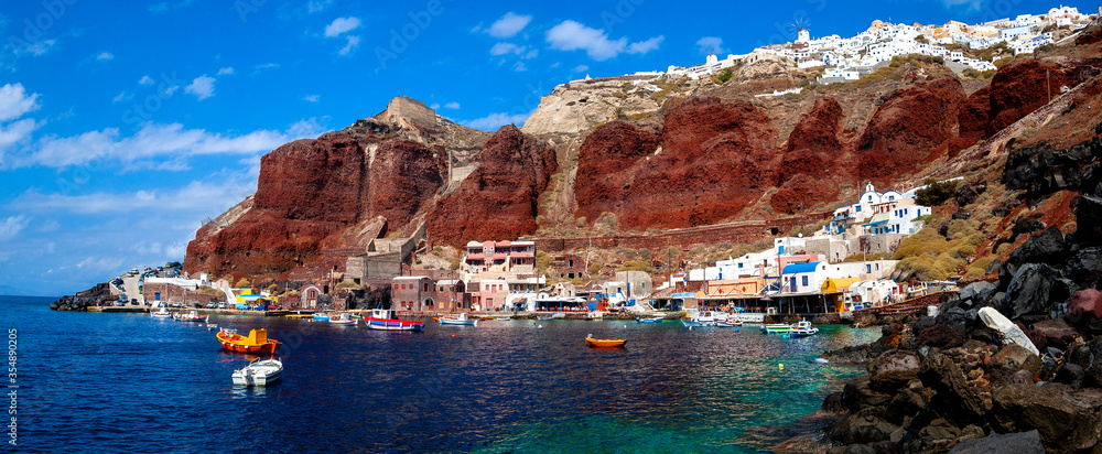 panoramic view of the old fishing port of oiapanoramic view of the old fishing port of oia, santorini