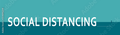 The concept of social distance, a person standing far from everyone. Vector illustration.