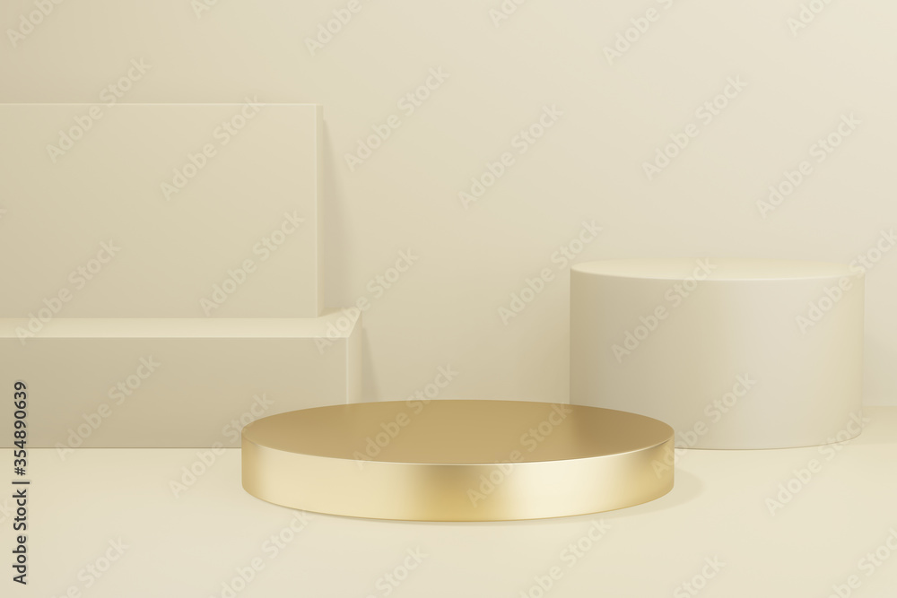 Mock up different size of Gold product showcase podiums on yellow pastel background. marketing and advertising. 3d rendering. Mock up different size of Gold product showcase podiums on yellow pastel background. marketing and advertising. 3d rendering.