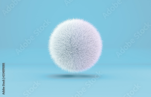 Abstract 3d geometric sphere shape background with white fur texture.