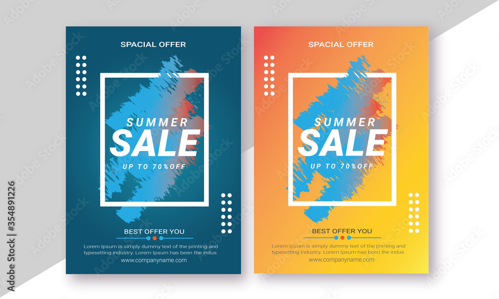 Summer sale flyer unique vector illustration yellow blue sale banner template trendy