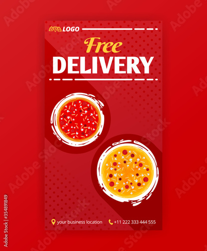 poster template of fast pizza free delivery for social media stories post and ads banner