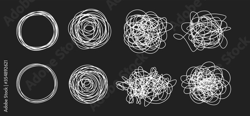 Tangled grungy scribbles set chalk board effect