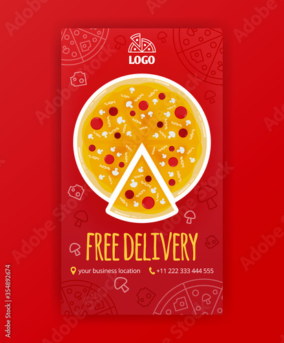 poster template of fast pizza free delivery for social media stories post and ads banner