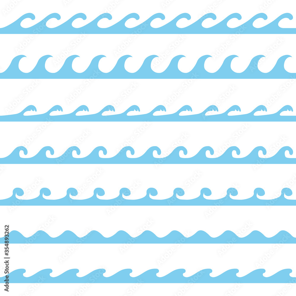 Wave. Set of wave icons in blue isolated on a white background. Vector, cartoon illustration of a blue wave. Wave. Set of wave icons in blue isolated on a white background. Vector, cartoon illustration of a blue wave.