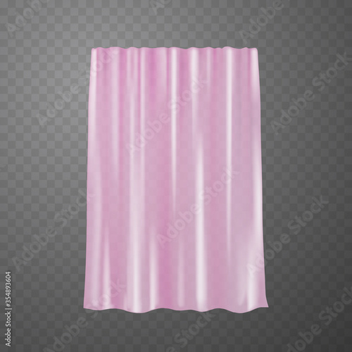 Curtain, hanging window decoration isolated on transparent background. Vector cloth, fabric, silk veil. Textile pink drapery template