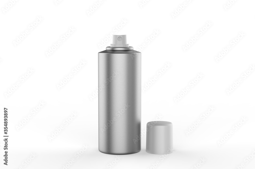 Blank flat shoulder aluminum deodorant spray can for branding and mock up. 3d render illustration. Blank flat shoulder aluminum deodorant spray can for branding and mock up. 3d render illustration.
