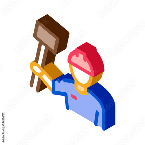 Man Hold Hammer Icon Vector. Isometric Man Hold Hammer sign. color isolated symbol illustration