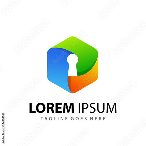 Abstract Gradient Hexagon Key Lock Logo Design Template Premium Vector