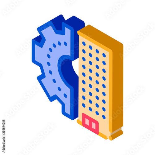 Skyscraper Gear Icon Vector. Isometric Skyscraper Gear sign. color isolated symbol illustration