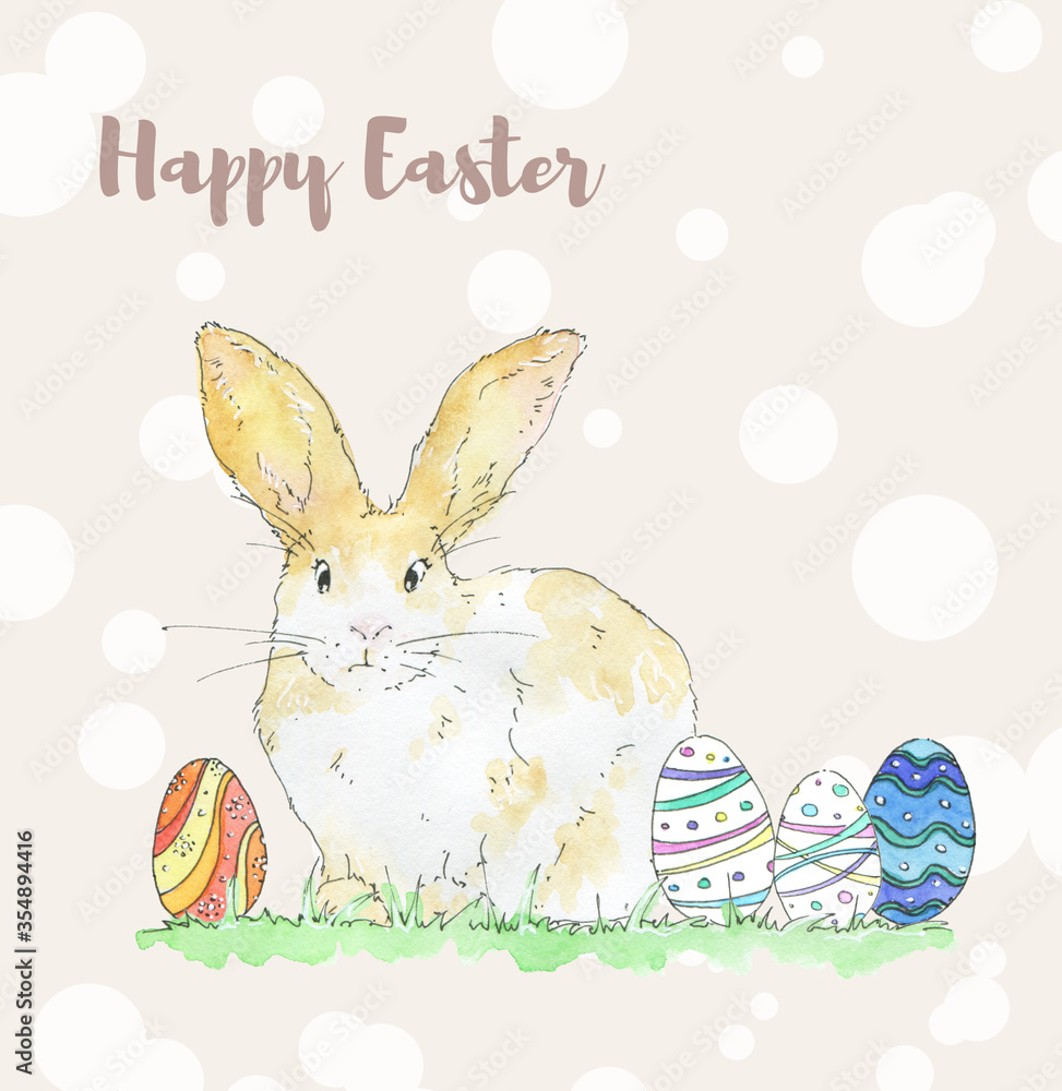 watercolor easter rabbit with eggs watercolor easter rabbit with eggs