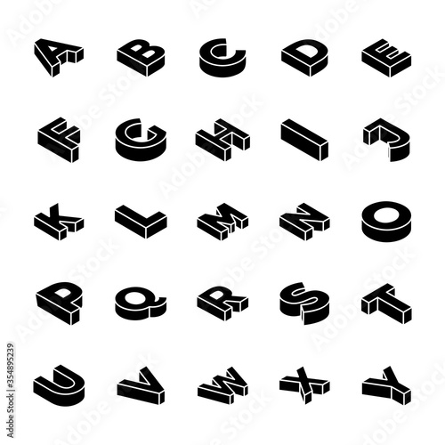 3D Alphabet Letters Glyph Vector Set 