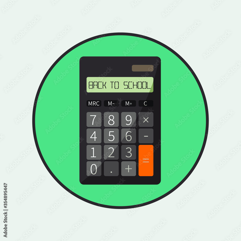 creative calculator sign with letters on display screen back to school. type text font icon like numbers symbol concept flat design illustration. funny realism education idea. welcome to high school creative calculator sign with letters on display screen back to school. type text font icon like numbers symbol concept flat design illustration. funny realism education idea. welcome to high school